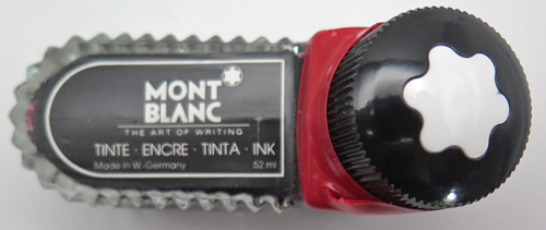 ITEM #MB INK: MONT BLANC CLASSIC BURGUNDY INK IN DESKTOP/DRAWER SIZE BOTTLE. 90% full & has been filtered.